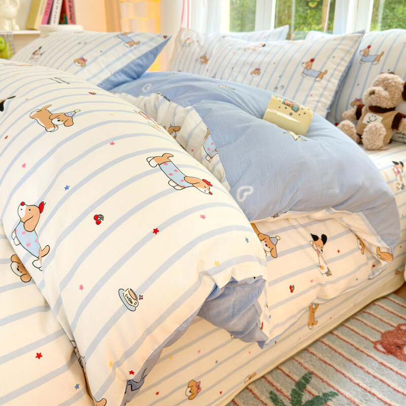 VJE软糯卡通全棉四件套100纯棉清新床单被套亲肤裸睡学生宿舍三件套 糖纸童年 三件套0.9m 床单款 （被套150*200cm）