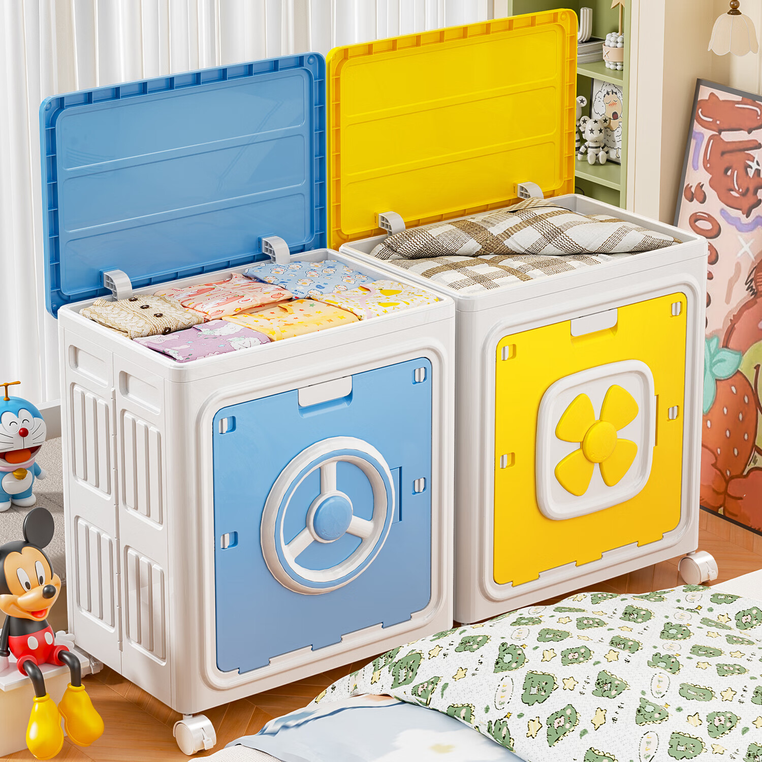 纳份爱衣服收纳箱特大号家用带滑轮可折叠翻盖整理箱换季衣物被子储物柜 165L天空蓝旋转舱三开门-单个装 【稳固叠加/容纳万物】