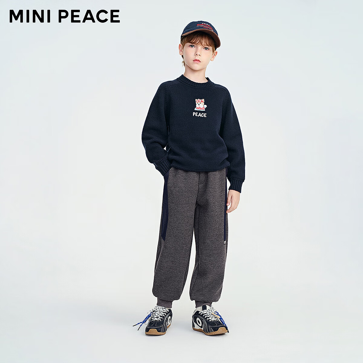 MiniPeace太平鸟童装冬新男童针织长裤FAGHF4261 信风灰 140