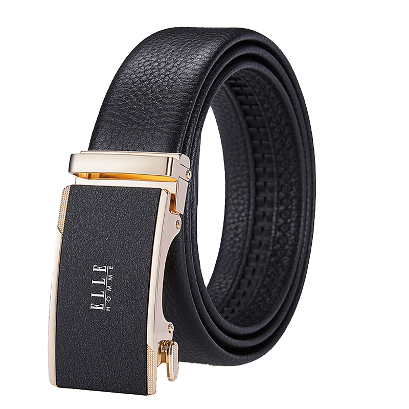 ELLE HOMME法国男士皮带男头层牛皮男士腰带真皮自动扣圣诞礼物送男友老公 【专柜礼盒】902086金色磨砂 110cm -130默认随机（可修剪）