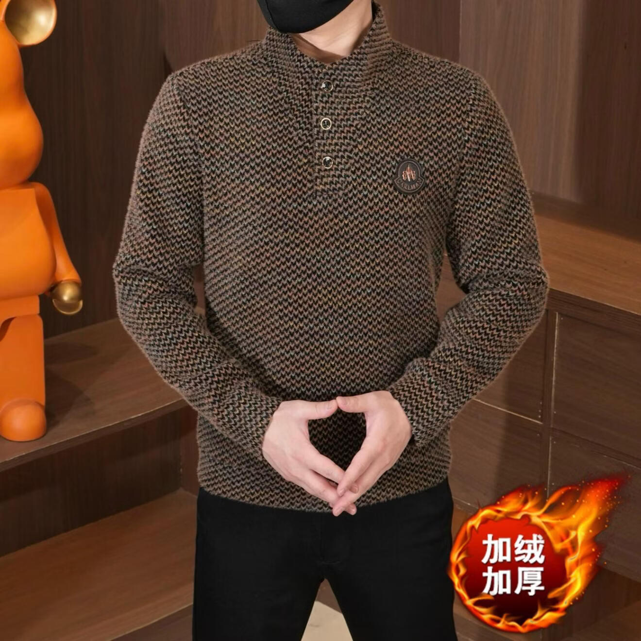 【轻奢高货】冬季新款男士长袖卫衣百搭休闲时尚中青年加绒加厚 棕色 【加绒加厚】 XL 【建议135-150斤】