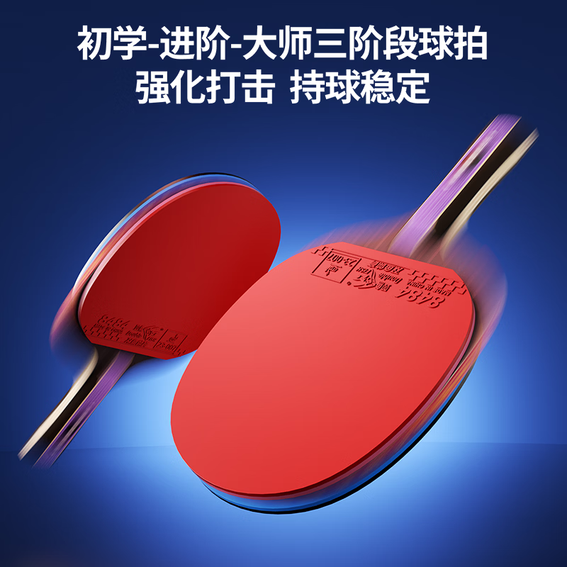 双鱼（DOUBLE FISH）正品乒乓球拍霹雳之光五星横直拍比赛专业级初学者训练球拍含球装 霹雳之光曜紫【横拍单支】两球
