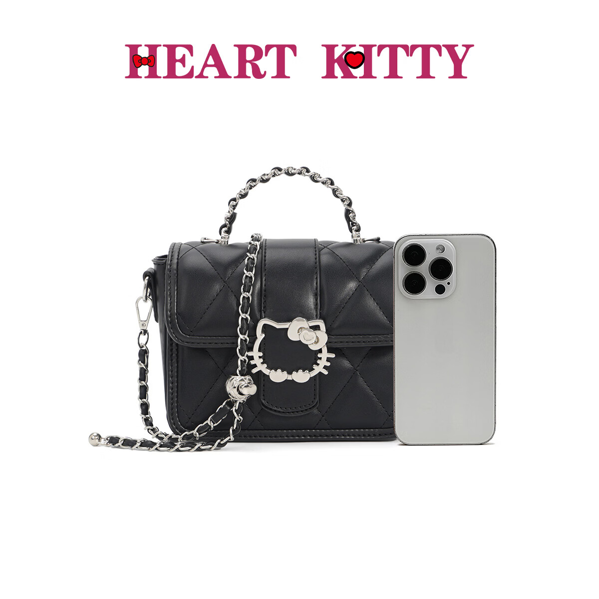 HEART KITTY高颜值小方包女士高级感斜挎包小香风手提单肩链条包包生日礼物包 6603黑色
