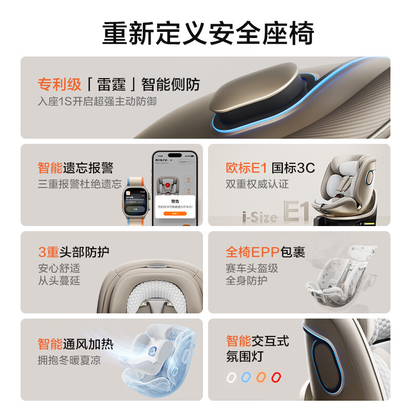 两只兔子Buddy Buzzy儿童安全座椅婴儿安全座椅儿童座椅APP语音通风加热汽车座椅提篮 求知2pro光晖-星曜金