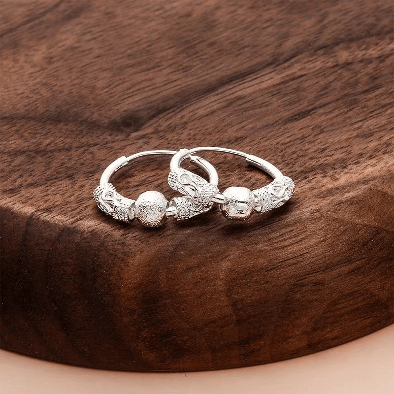 老凰祥  足银9999纯银耳环女款旺夫转运珠耳圈简约防过敏耳饰显瘦 旺夫转运-纯银耳圈+8.9克精品实心【每人限购一对