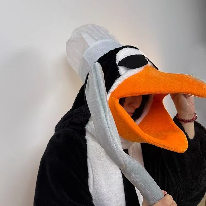 企鹅睡衣男女连体抽象家居服保暖加绒加厚睡袍可外穿的冬季家居服 黑白企鹅+厨师帽+勺子+鞋 XL 建议身高175-185CM