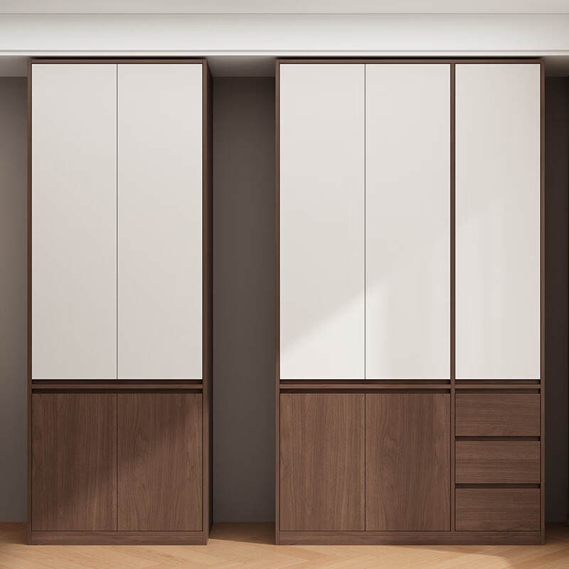 东璨实木衣柜卧室家用中古风大衣柜大容量收纳柜骨骼线衣橱定制储物柜 【主柜】长120*深60*高200cm 白色+胡桃色【实木生态板】