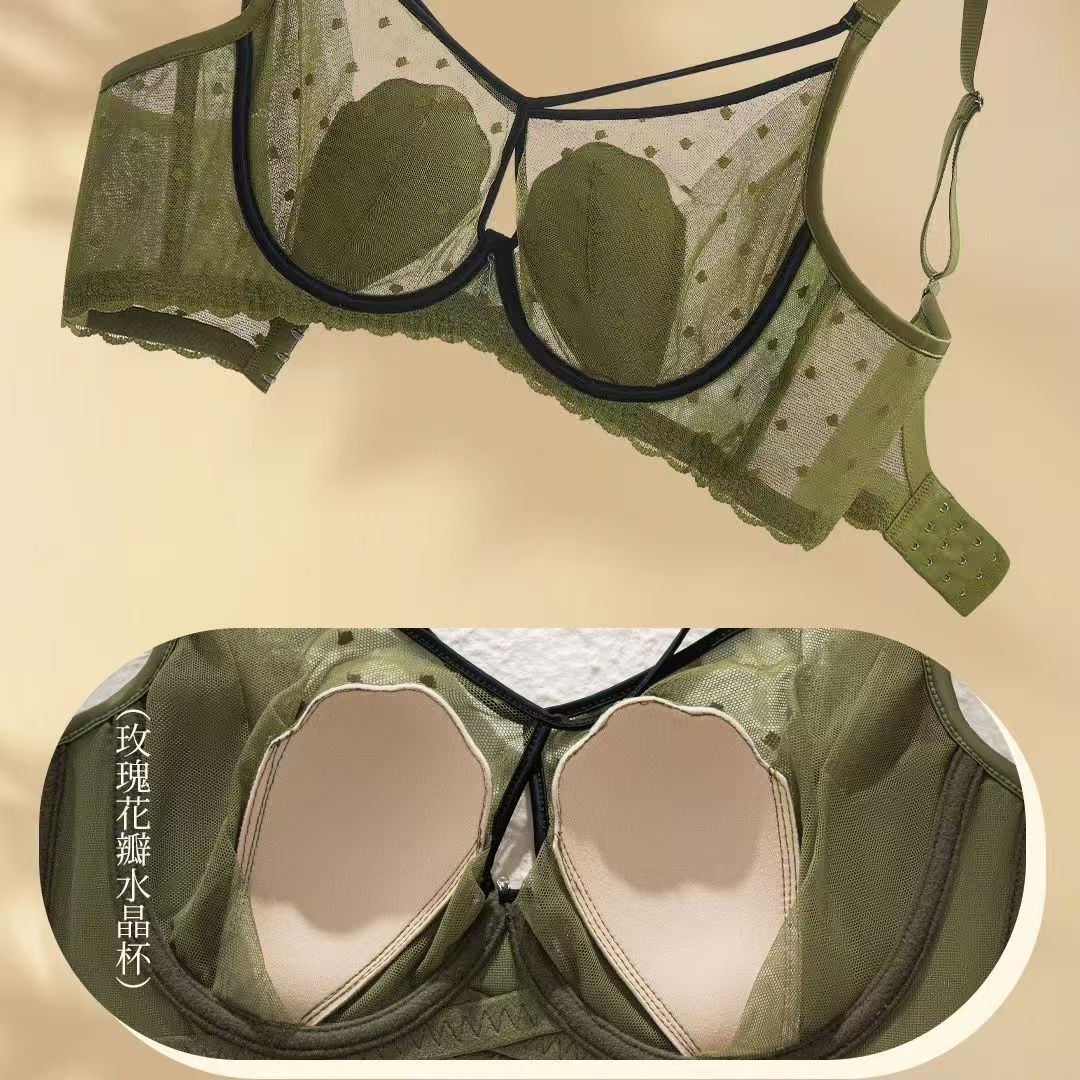 聚拢软钢圈收副乳薄款文胸大胸显小女兔耳朵性感蕾丝内衣 浅灰色 100B 44/100BC