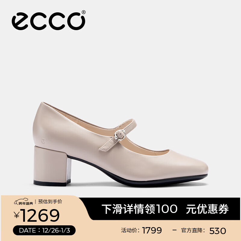 爱步（ECCO）浅口单鞋女鞋 2025时尚百搭玛丽珍鞋粗跟高跟鞋 型塑290963 灰粉色29096301386 35