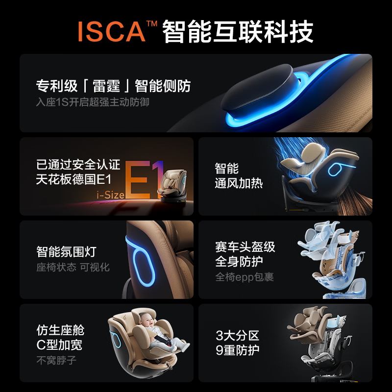 两只兔子Buddy Buzzy儿童安全座椅婴儿安全座椅儿童座椅APP语音通风加热汽车座椅提篮 求知2pro-极空黑