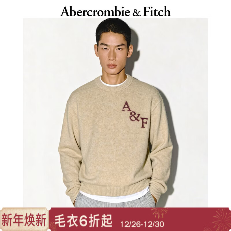 Abercrombie &amp; Fitch【经典LOGO】美式绒感保暖毛衣针织衫25秋冬男装120-5181圣诞 卡其色 XL (180/116A)