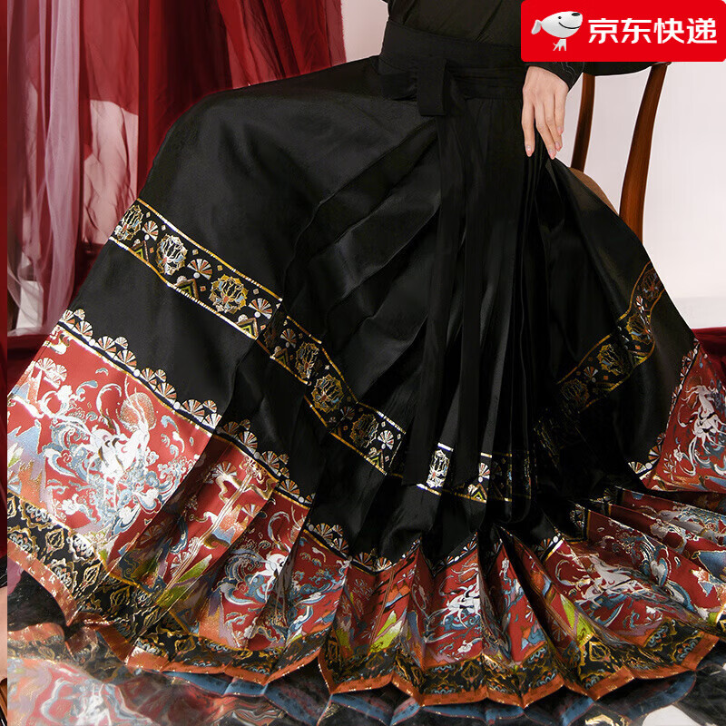 如梦霓裳幻鹿原创汉服女修身高腰马面裙古装秋季套装 黑红色马面裙 XS 155