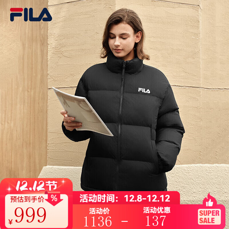 FILA 斐乐官方情侣款羽绒服2025冬季新款防泼水防污渍两面穿立领外套 正黑色-BK L 175/96A/L