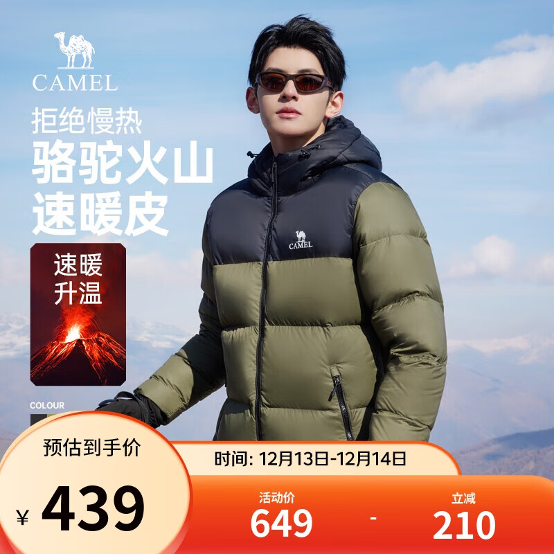 骆驼火山羽绒服1.0男士鸭绒加厚防寒面包服潮款冬季外套M13CR07089H