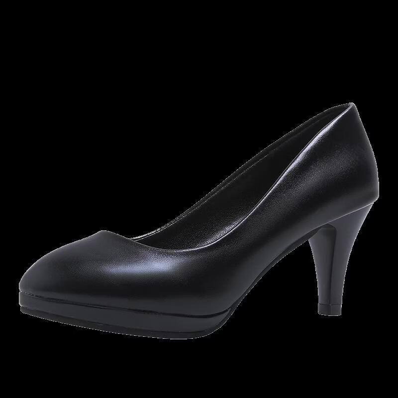 恒狮黑色高跟鞋女空乘面试空姐正装学生礼仪大码职业工作细跟圆头单鞋 太空灰 38