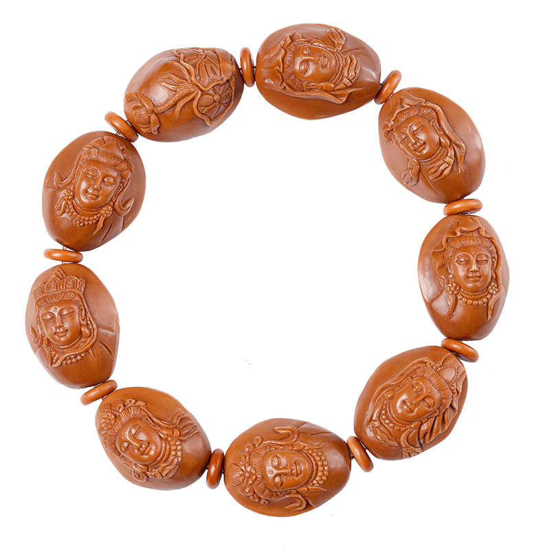 珍百福橄榄核手串 浮雕观音佛珠2.0大籽文玩手串男橄榄核雕老油核曹乐刻 1.9*2.4cm