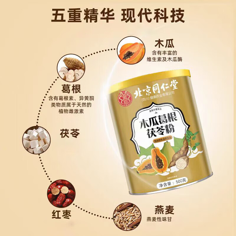 朕皇北京同仁堂木瓜葛根茯苓粉速食女性营养代早餐下午茶晚餐冲饮粉 【1盒装】体验装 500g/盒