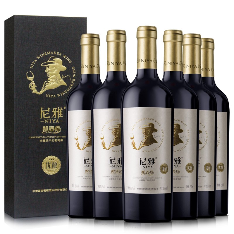 尼雅（NIYA）红酒 酿酒师系列 优酿 赤霞珠干红葡萄酒 750ml*6瓶 礼盒整箱装