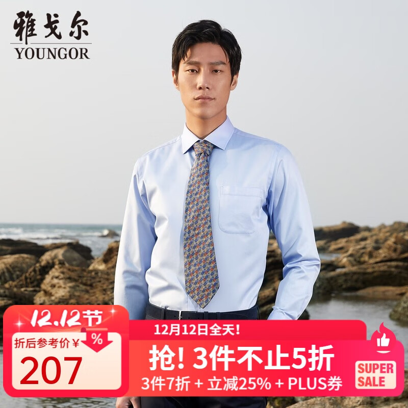 雅戈尔（YOUNGOR）长袖衬衫男DP免烫衬衫纯棉面料抗皱易打理新品 GLDP10171IJA浅蓝色 41