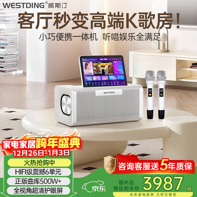威斯汀ktv音响家庭k歌一体机 卡拉ok点歌机显示屏 户外便携广场舞蓝牙音箱 台式350-128G家用版 国家补贴