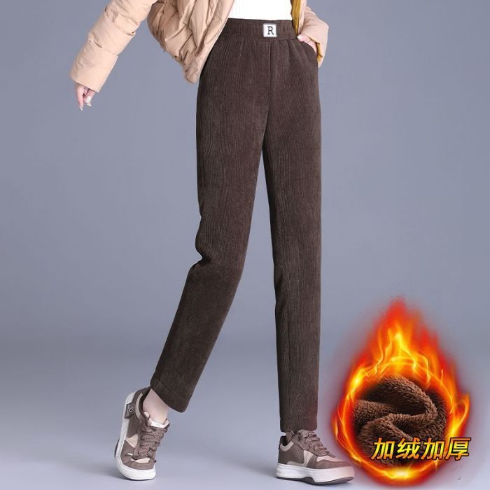 WAMLBN秋冬新加厚妈妈裤高腰弹力休闲裤宽松显瘦直筒裤女长裤加绒 黑色【加绒加厚】 3XL 【115-130斤】