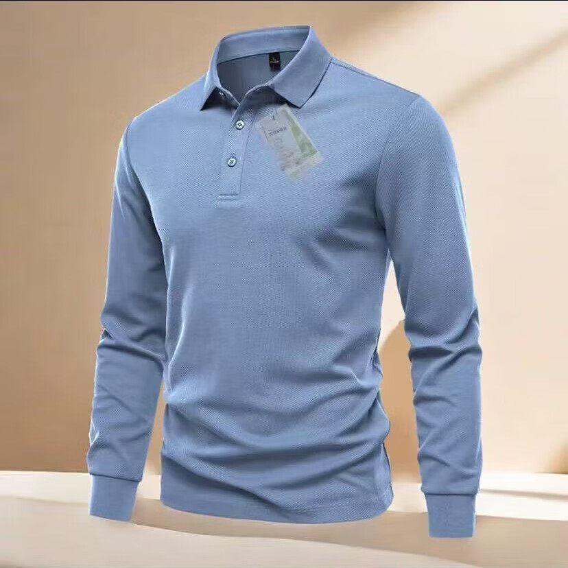 【轻奢品质】2025男士冬季长袖polo衫休闲商务翻领打底时尚百搭 雾霾蓝 M 建议100-115