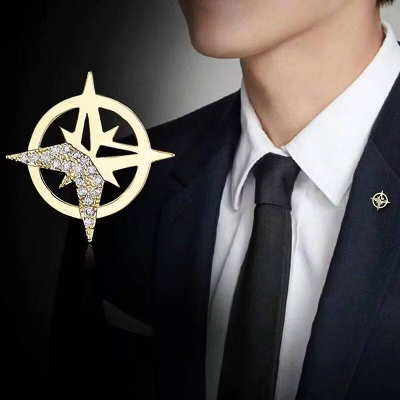 KZD老凤凰商务男士胸针西装胸花六芒星衬衫领针扣ins个性微章 金色胸针