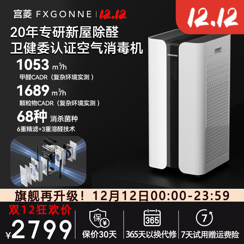 宫菱MARS空气消毒机空气净化器全效吸附分解除醛除菌除异味除猫毛花粉过敏原低噪全链路消杀11重滤净 5A医护级发烧欧盟认证款