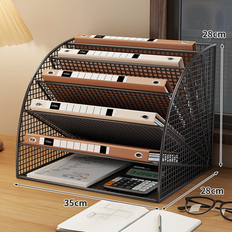 尔思家金属文件架办公书立多层资料架a4纸资料档案文具整理架铁艺置物架 黑色-大号