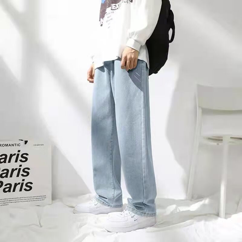 男夏天港风复古宽松直筒士潮流百搭潮牌美式街头垂 【浅蓝-原型版