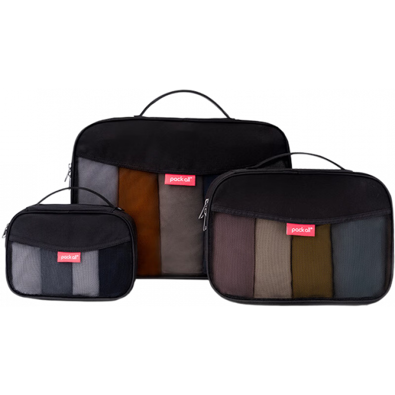 pack allpackall旅行衣物收纳套装三件套行李箱分装整理包便携出差收纳包 旅行衣物收纳套装-黑色