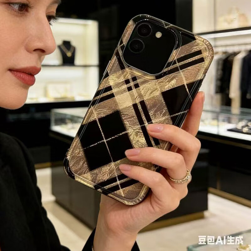 原创黑棱格苹果17Promax手机壳网红款17适用iPhone16女15保护套14 黑色菱格全包手机壳 iPhone7plus/8plus