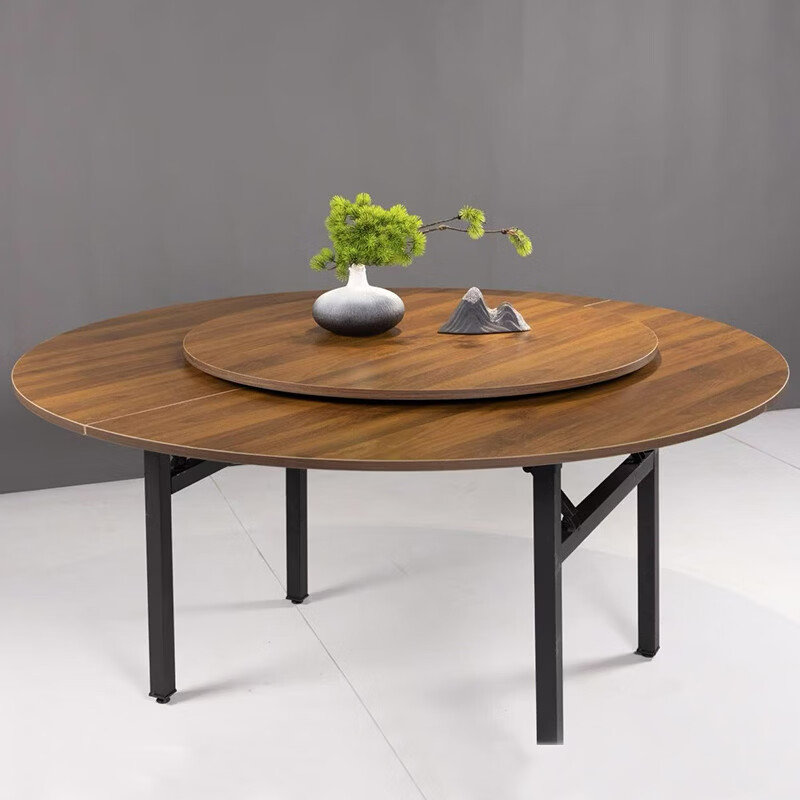 可折叠大圆桌面15人20人家用大桌面木餐桌转盘实木折叠酒店圆桌面 红檀木色 1.8m 圆桌面+1.2m桌架