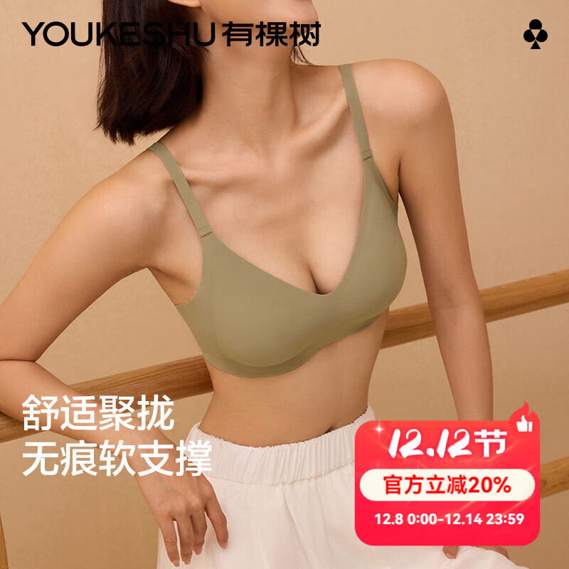 有棵树内衣女小胸聚拢防下垂收副乳美背大胸显小无痕无钢圈女士文胸胸罩 新芋紫 M (75A/75B/70C)