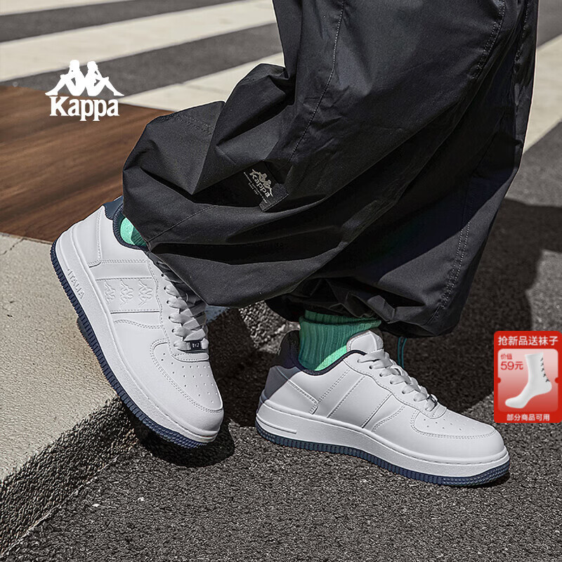 卡帕（Kappa）男鞋板鞋男2025秋冬新款厚底增高小白鞋男士潮流百搭休闲运动鞋 经典白/海昌蓝 【四季款】 42