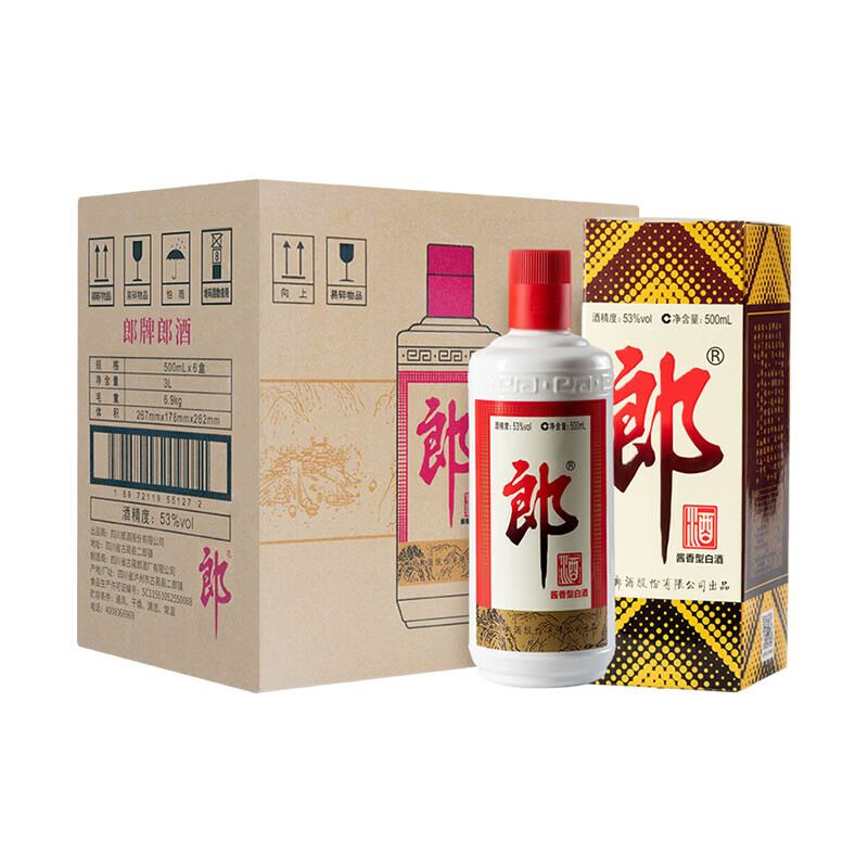 郎酒 郎牌郎酒 白酒 酱酒 53度 500ml*6 整箱装 年份包装随机