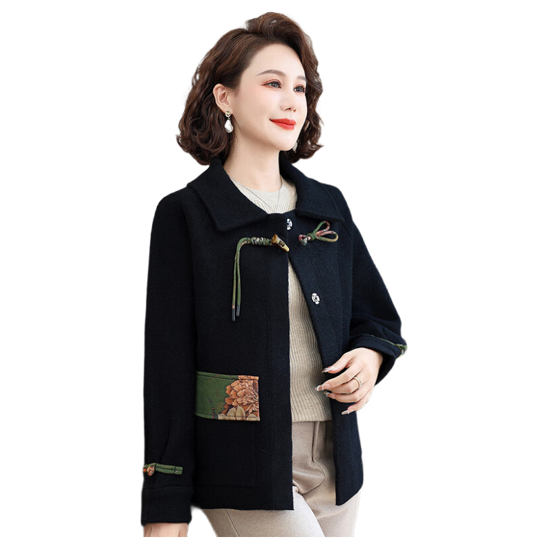 兰铂丽斯中年女装时尚水貂绒大衣秋冬季洋派外套气质妈妈春装高贵呢子上衣 黑色 厚款 2XL 110-120斤