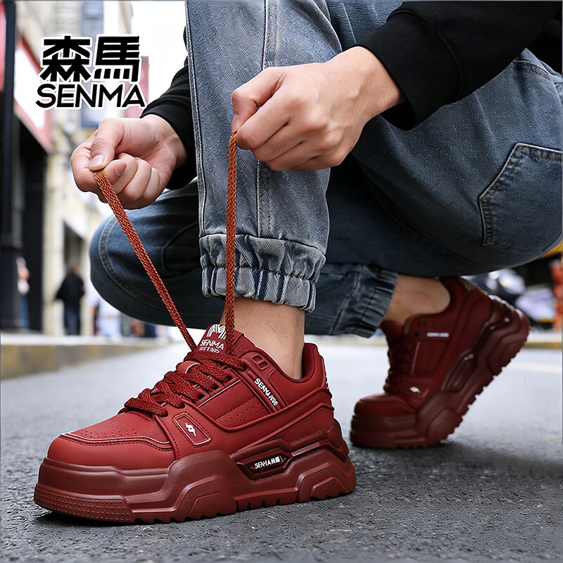 森馬新款男女款厚底增高运动休闲鞋男滑板鞋情侣款鞋 本命年红 41