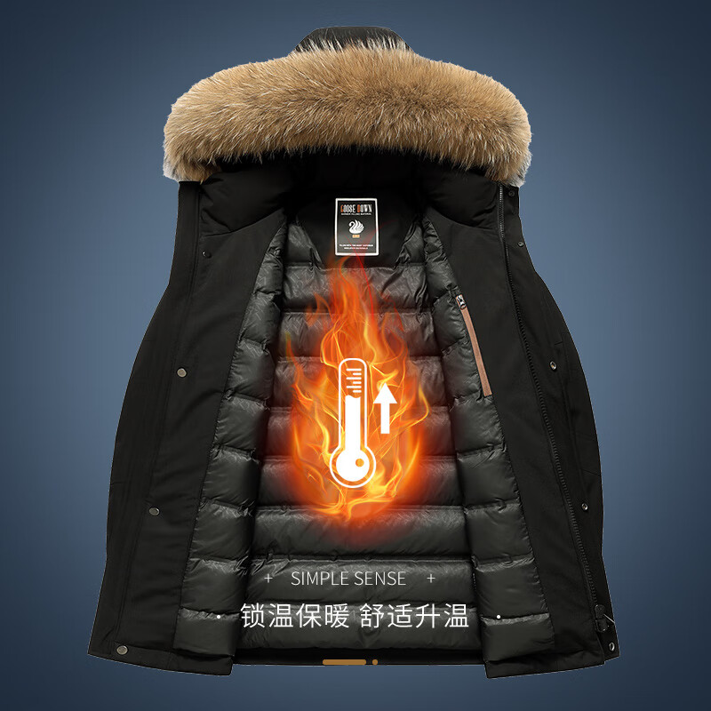 康博羽绒服男中长款冬季情侣款加厚连帽户外工装鹅绒外套 燕麦色 190