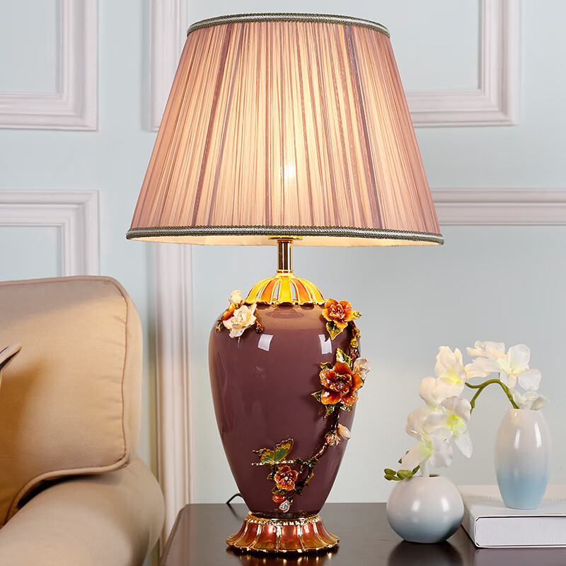 欧式奢华客厅角几全铜珐琅彩台灯卧室床头书房书桌浪漫温馨时尚后现代