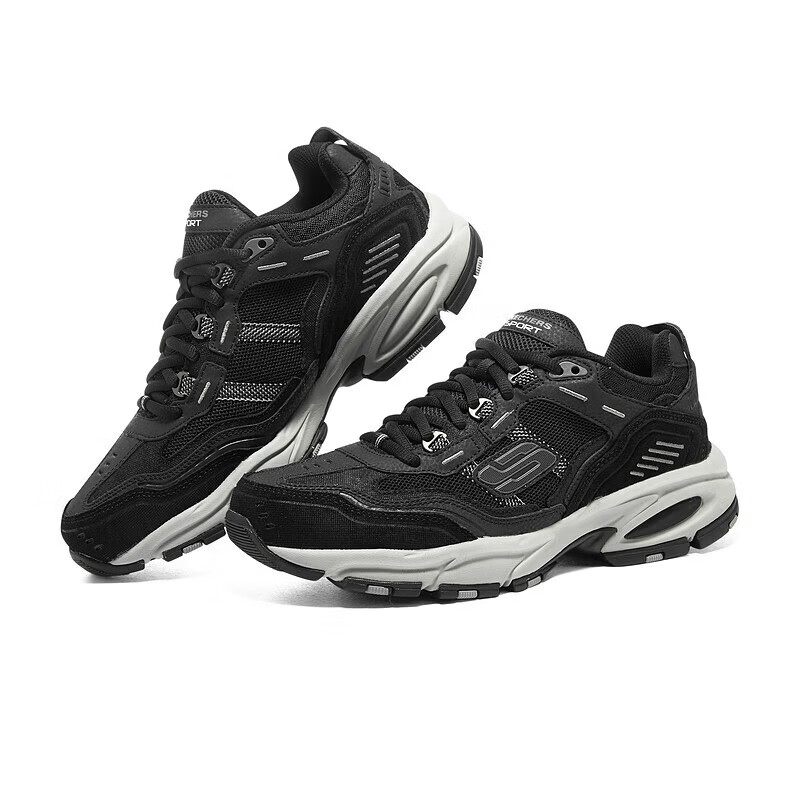 斯凯奇（Skechers）男鞋冬季复古时尚潮流百搭运动舒适鞋厚底增高老爹鞋休闲鞋237067 黑色/炭灰色/BKCC 39