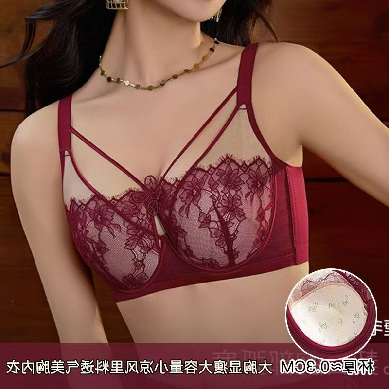法式性感蕾丝提拉文胸大胸显小内衣女薄款软钢圈防下垂调整型胸罩 肤色 100C 44/100C
