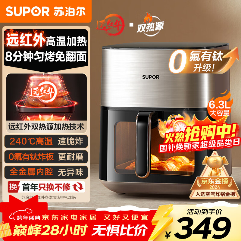 �ղ�����SUPOR������ը��Զ���⴩͸���ȼ���6.3L���������÷���������˫��Դ������ը�๦�ܵ�ը�� KD60Y883 247.2Ԫ