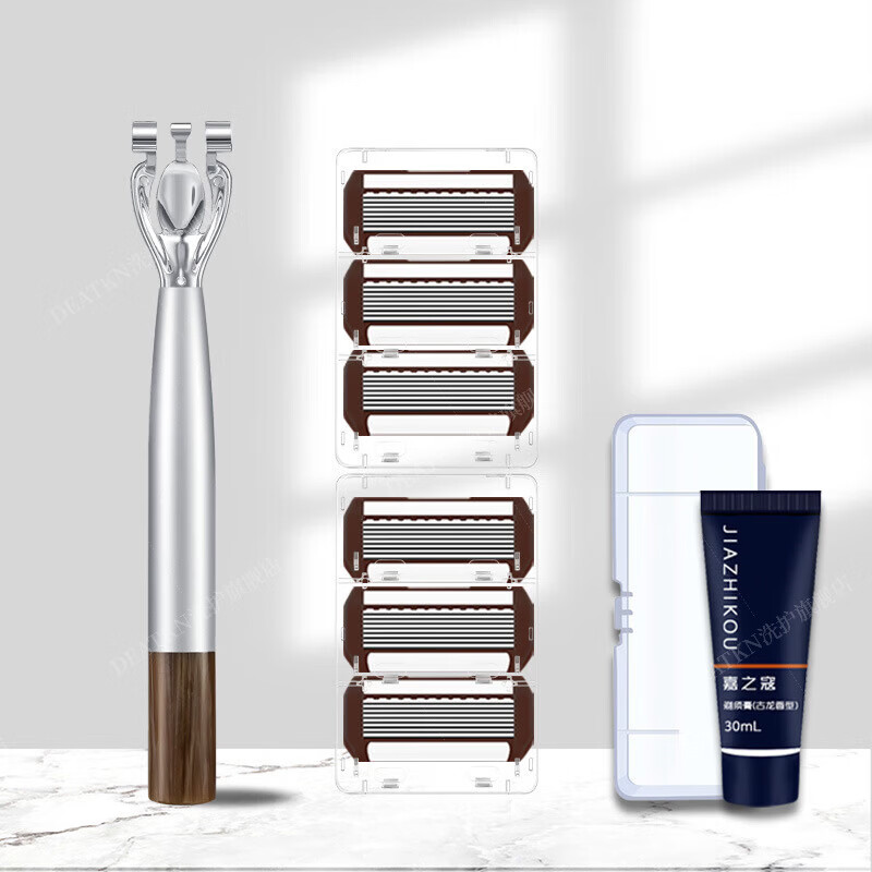 DEATKN德国高端手动剃须刀男士防刮伤2026新款八层刀片硬胡子专用旅行便携款金属刀头刮胡刀修脸百万热销 【1刀架+6个刀头+剃须膏+收纳盒】爆款套组