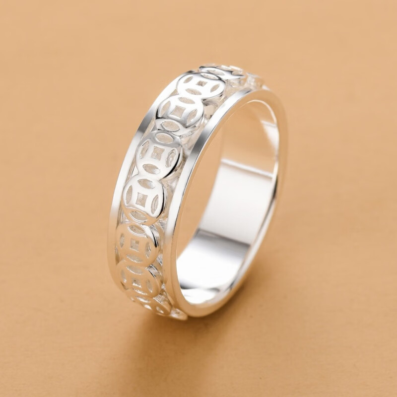 KZDS999纯银可转动古钱币戒指戒解压款闭口旋转转运个性创意食指指环 金钱币转动戒指 26号【手指周长约66MM】 京东折扣/优惠券