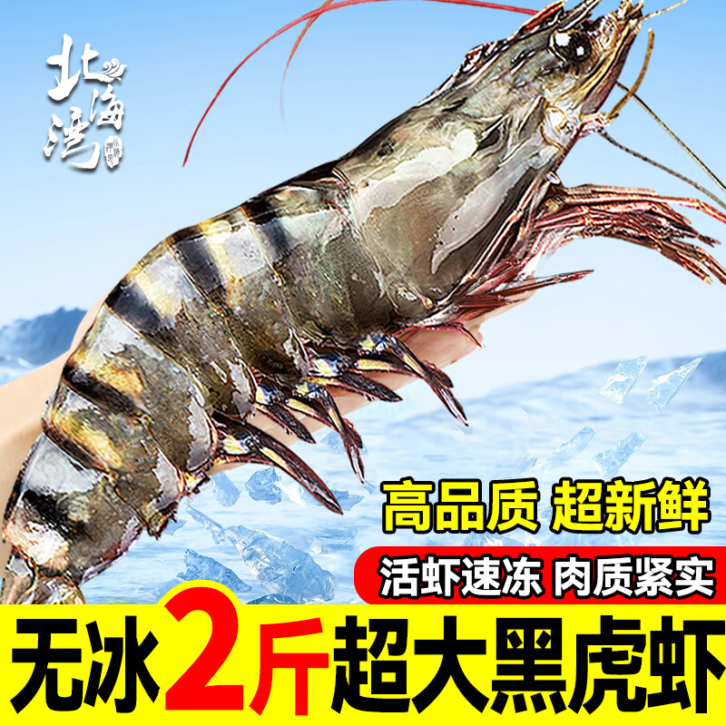 北海湾 高品质活冻黑虎虾 超大虾类大虾生鲜老虎虾冰鲜印度海虾盒装送礼 19-21cm【高品质】 1000g(净重) 