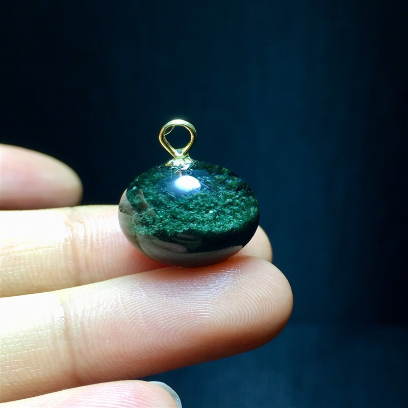 恋聚天然水晶绿幽灵宝盆转运珠吊坠水滴吊坠男女项链绿幽灵貔貅 金镶嵌聚宝盆