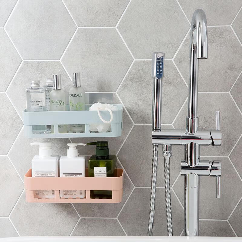 北欧素色痕粘贴长方形置物架 洗漱用品储物架浴室洗手间架子 方形白色