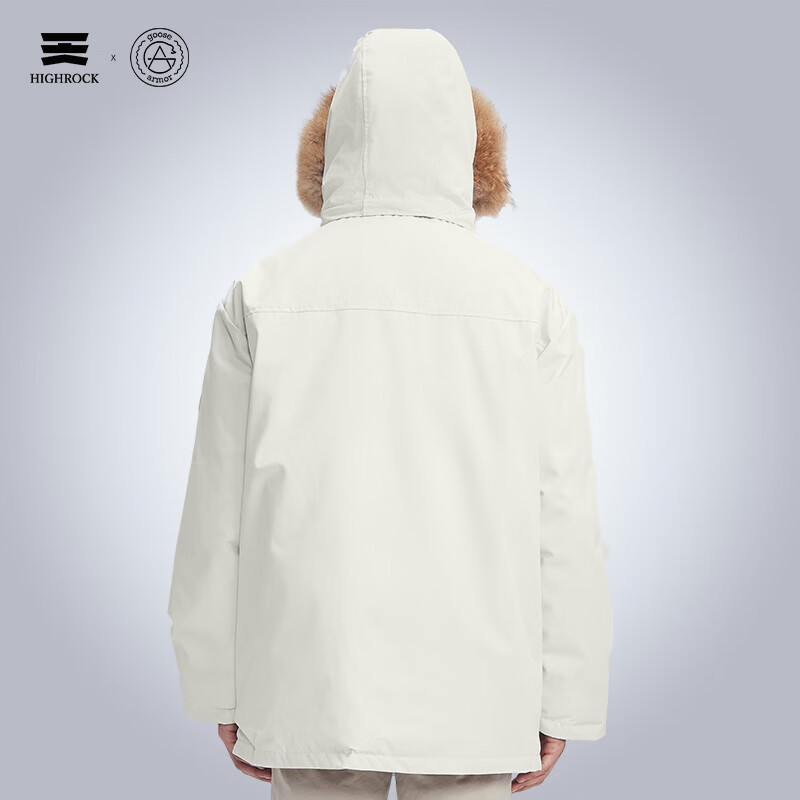 天石鹅铠甲冬季户外派克工装羽绒服男士可拆卸帽防风保暖中长款GT436 月光白色 2XL 185/104A