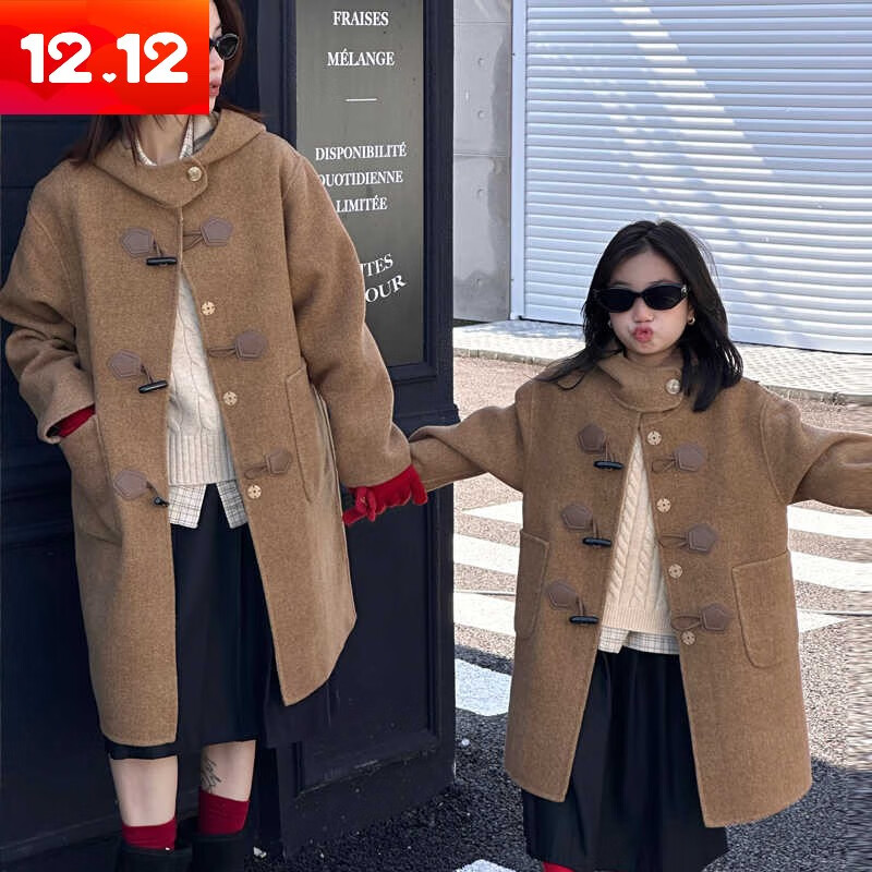 戴維貝拉采購(gòu)產(chǎn)品秋冬新兒童的雙面羊絨大衣中長(zhǎng)度的女孩，男孩， 駝色110cm 身高110CM左右